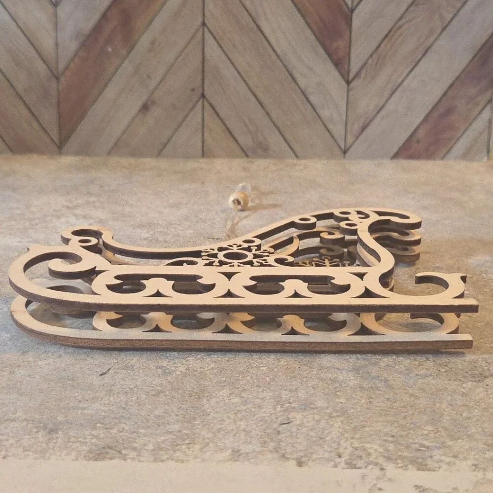 Unfinished Sleigh Ornament Sled Folk Art Wooden For Crafts Crystals